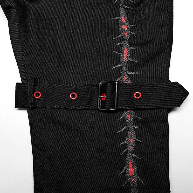 Dark Embroidered Flared Pants