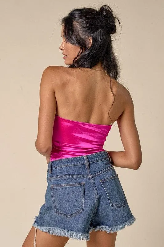 deep plunge v satin strapless bodysuit