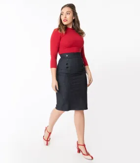 Denim Nautical High Waist Pencil Skirt