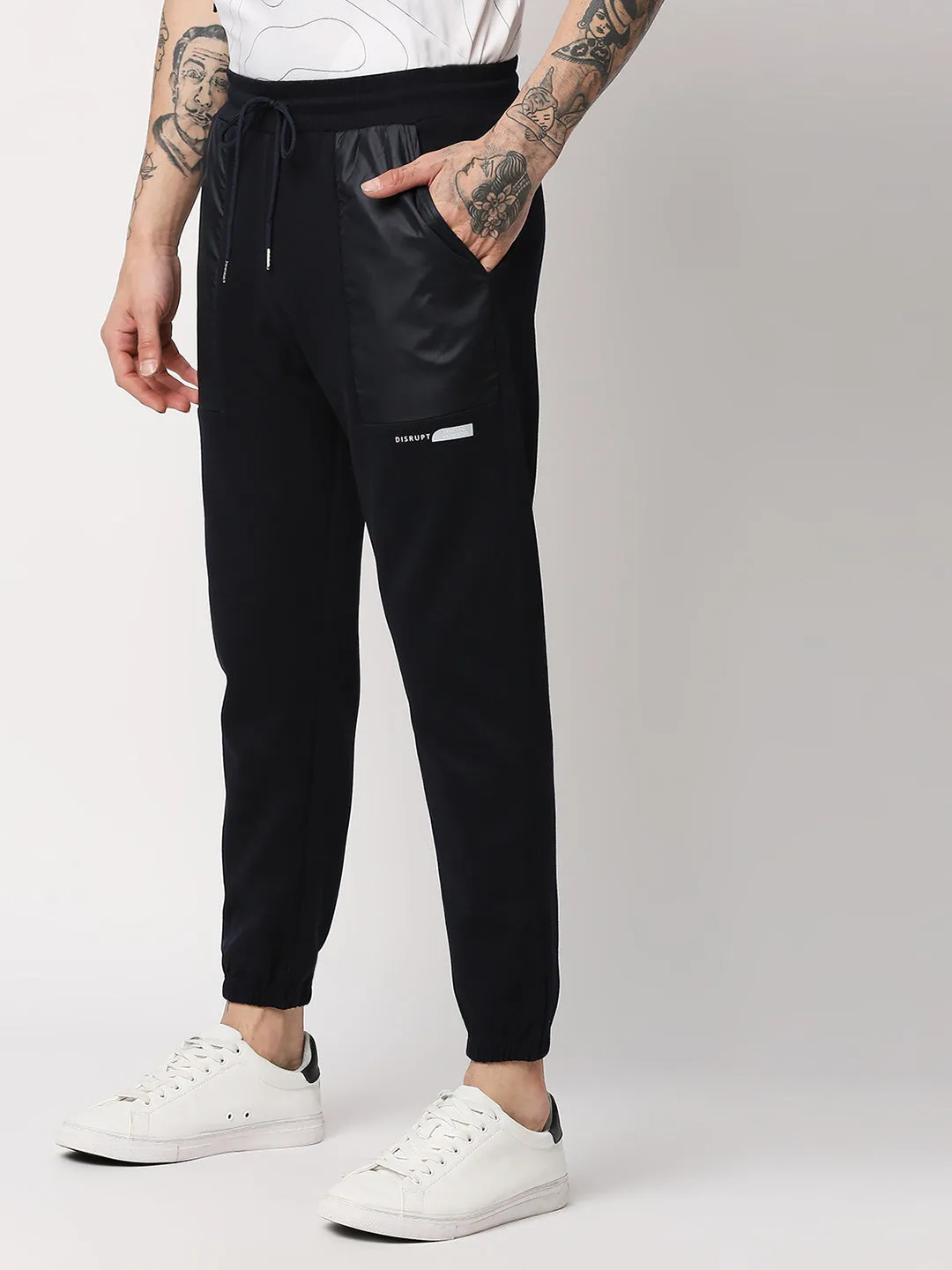 Disrupt Mens Navy Self-Design Comfort Fit Smart-Casual Jogger