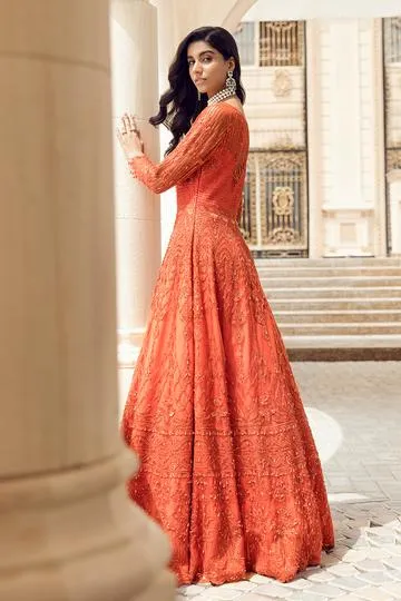 Elegant Pakistani Maxi In Bright Orange Color 2021 #PF149