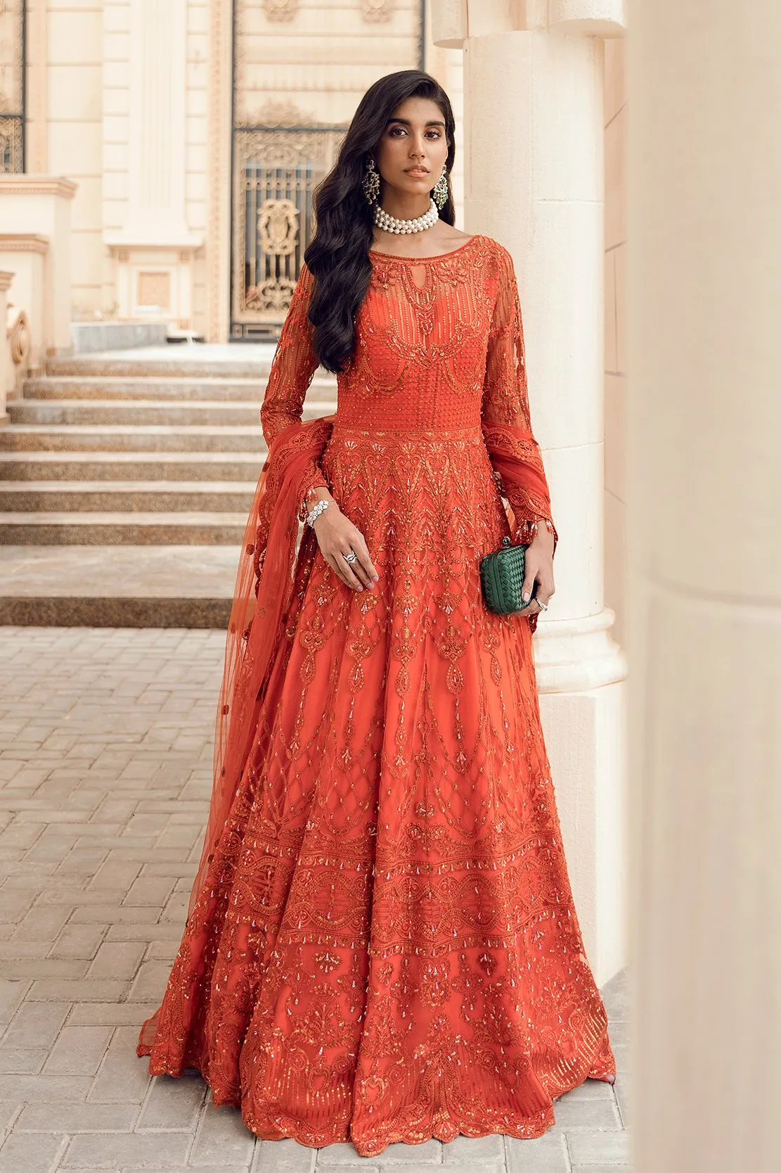Elegant Pakistani Maxi In Bright Orange Color 2021 #PF149
