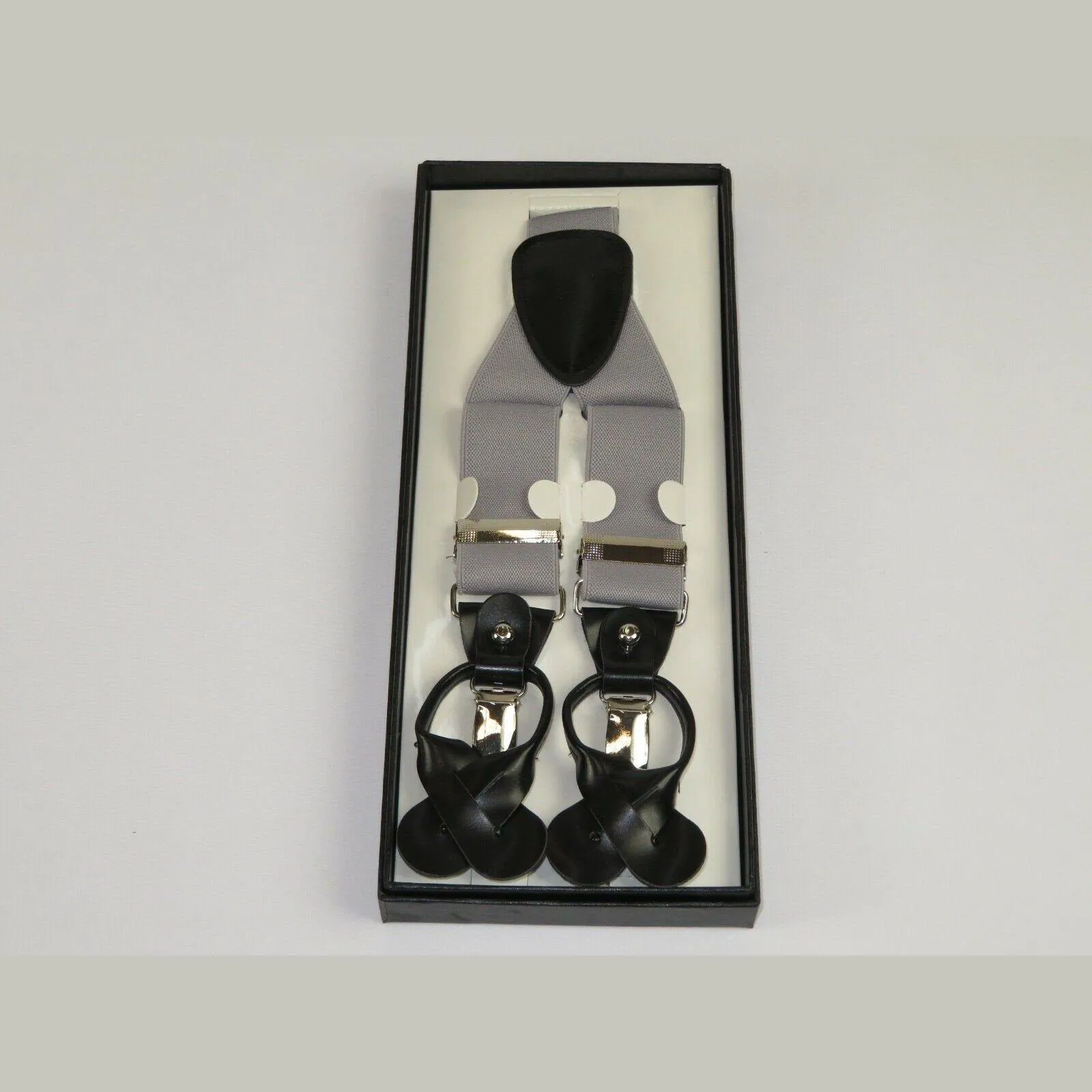 ELEGANT Suspenders Clip on and Button Option for Slacks or Suit Pants Silver