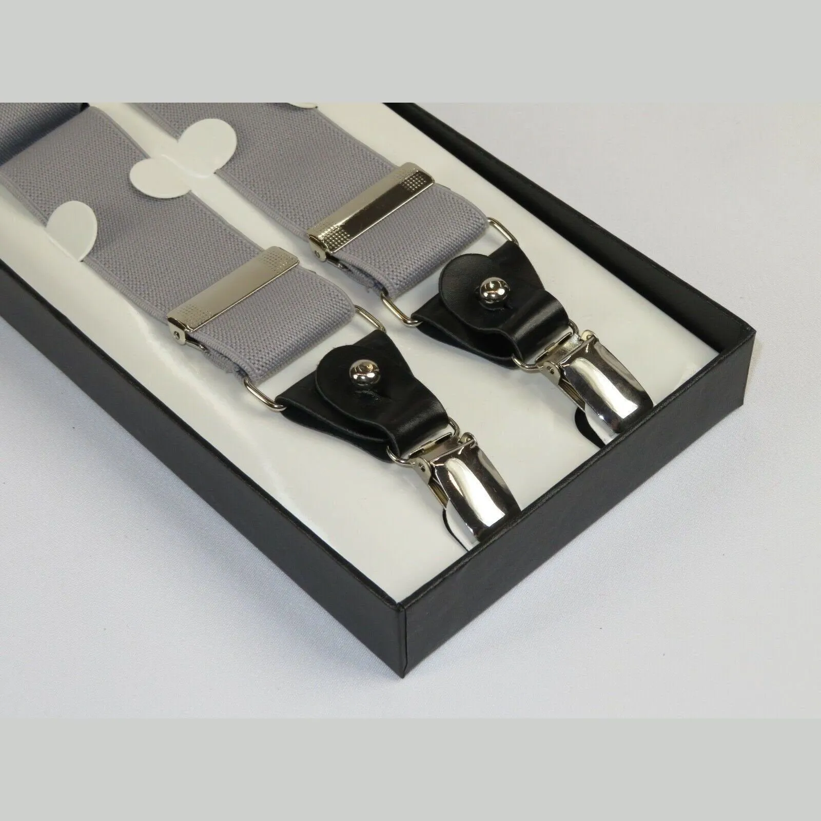 ELEGANT Suspenders Clip on and Button Option for Slacks or Suit Pants Silver