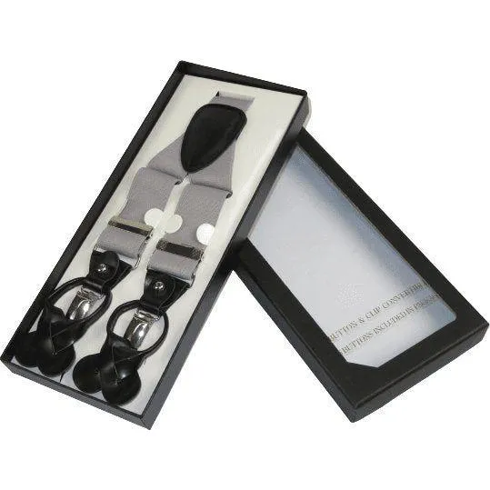 ELEGANT Suspenders Clip on and Button Option for Slacks or Suit Pants Silver