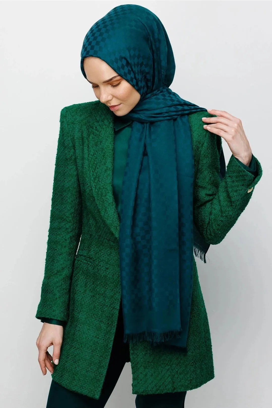 Emerald Square Pattern Cotton Jacquard Hijab