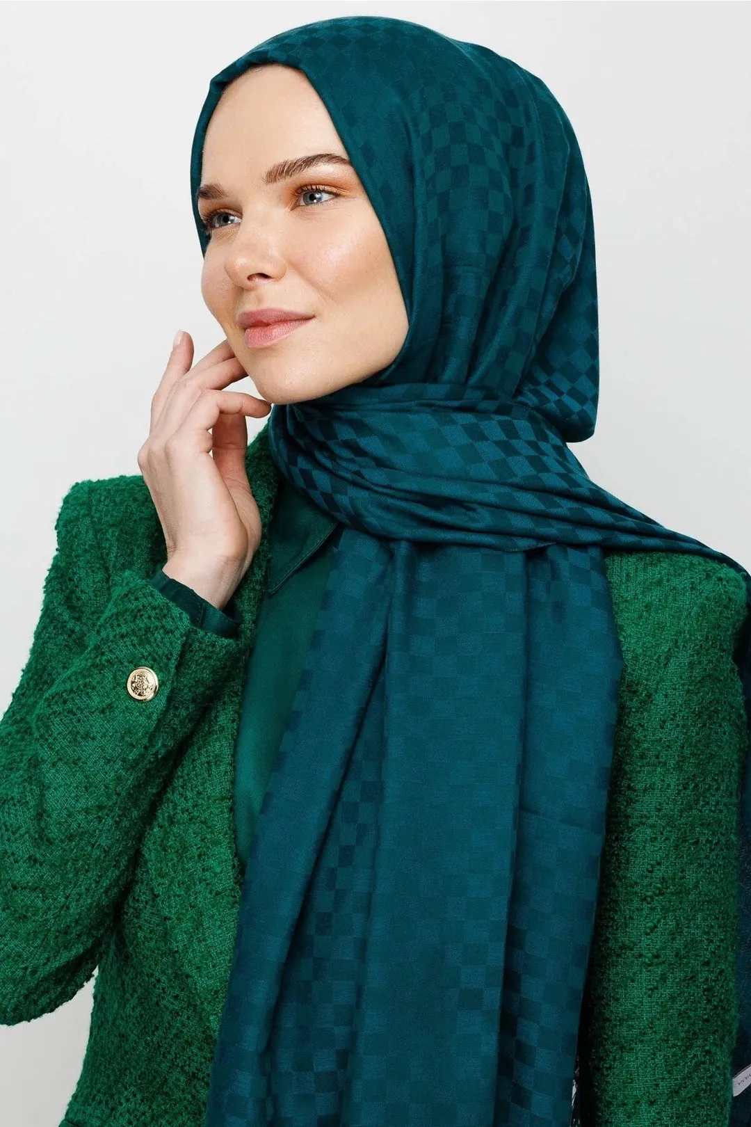 Emerald Square Pattern Cotton Jacquard Hijab