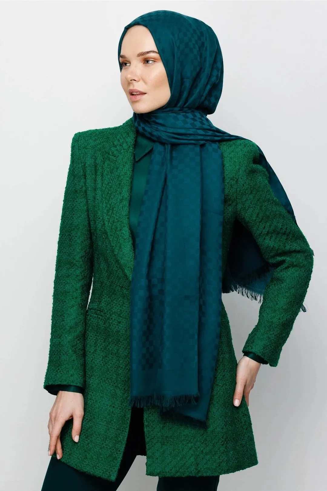 Emerald Square Pattern Cotton Jacquard Hijab