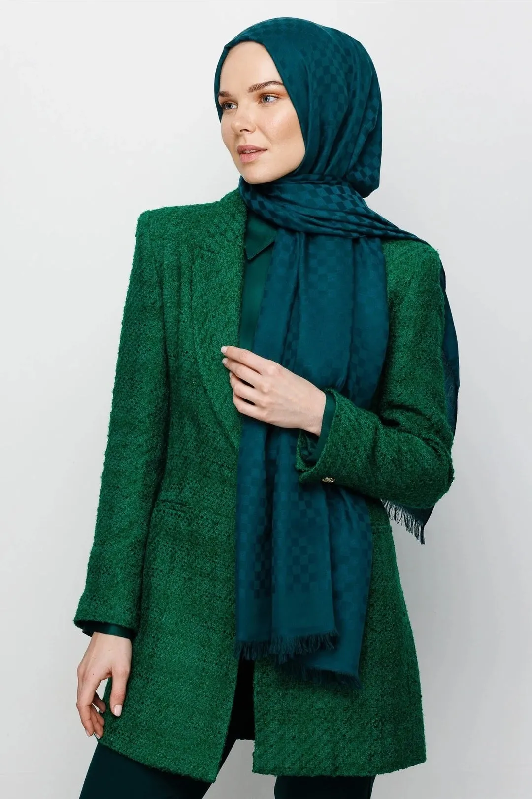 Emerald Square Pattern Cotton Jacquard Hijab