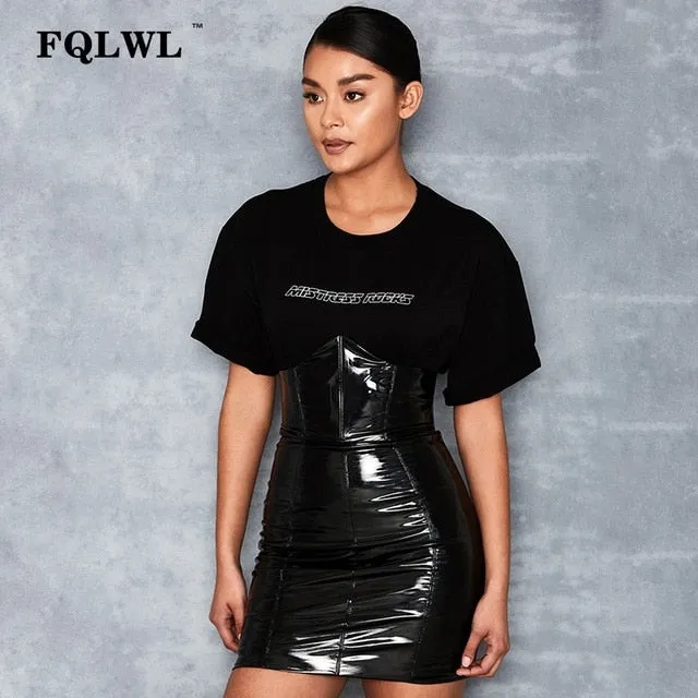 Faxu Latex Pu Leather Skirt For Woman Zipper Black/High Waist/Pencil Skirts Wrap Sexy Mini Skirt