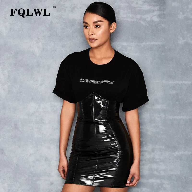 Faxu Latex Pu Leather Skirt For Woman Zipper Black/High Waist/Pencil Skirts Wrap Sexy Mini Skirt