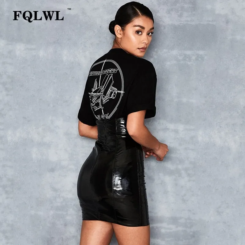 Faxu Latex Pu Leather Skirt For Woman Zipper Black/High Waist/Pencil Skirts Wrap Sexy Mini Skirt