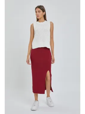 FINAL SALE Wine Side Slit Pencil Skirt