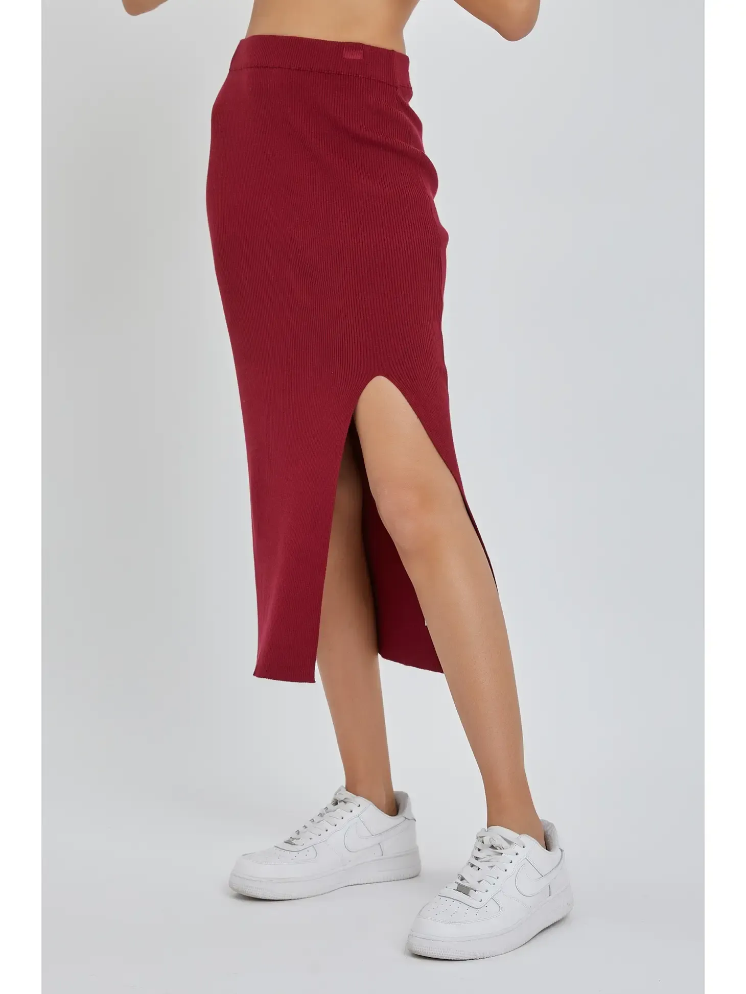 FINAL SALE Wine Side Slit Pencil Skirt