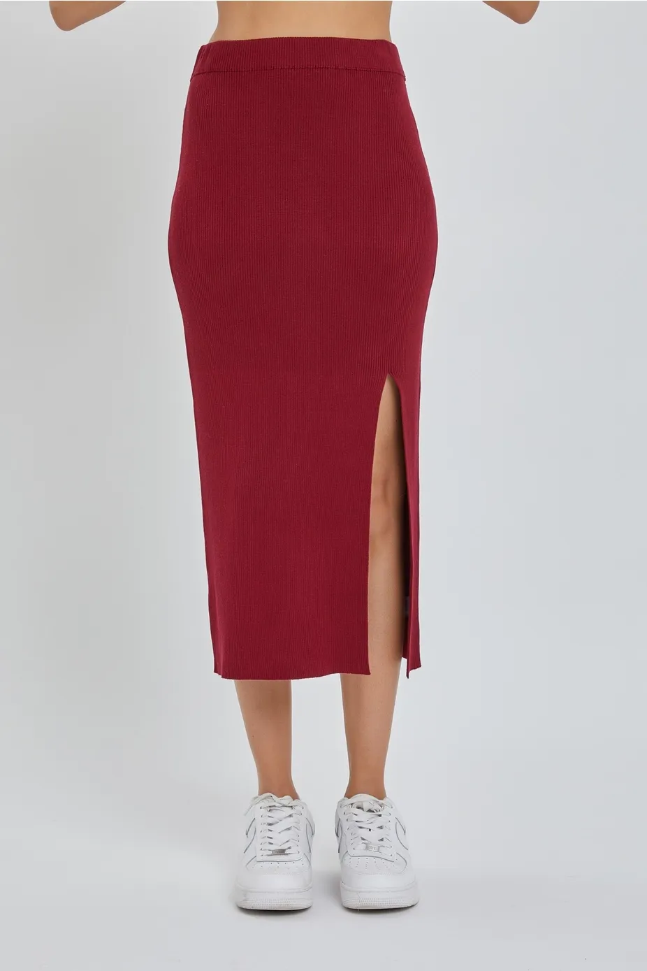 FINAL SALE Wine Side Slit Pencil Skirt