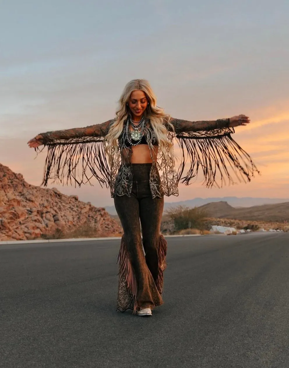 Flared Lace Distressed Pant