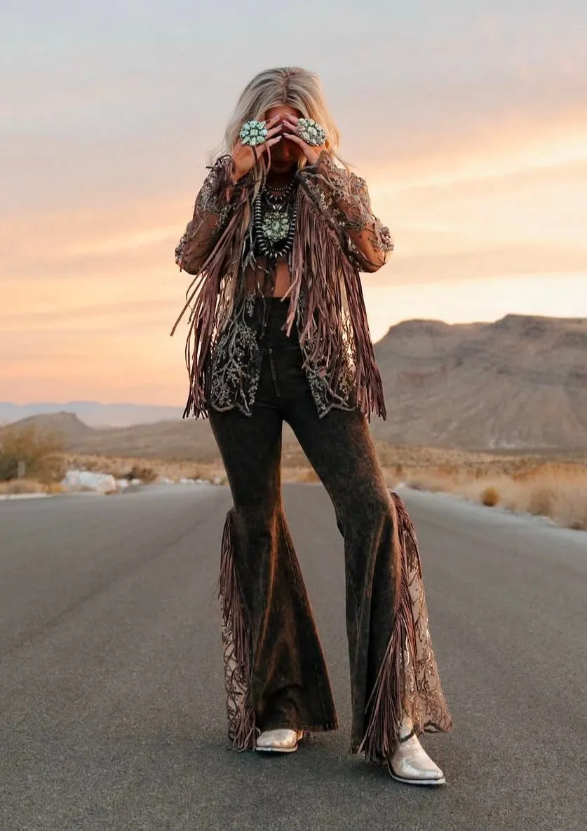 Flared Lace Distressed Pant