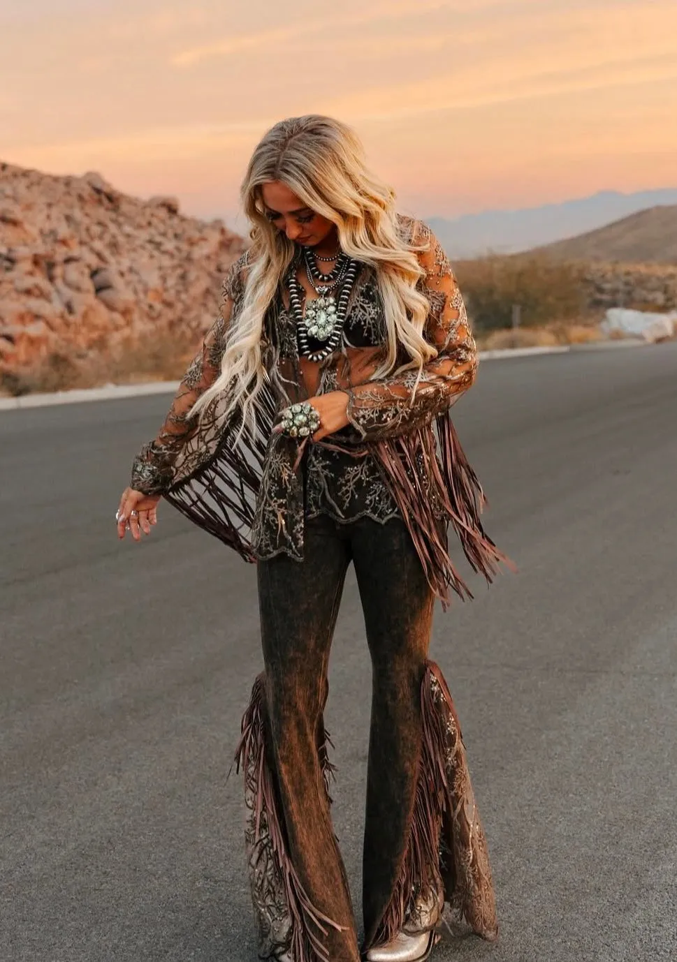 Flared Lace Distressed Pant