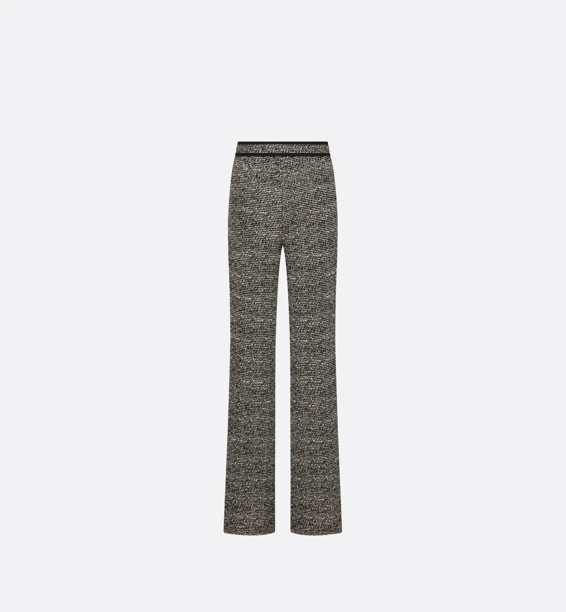 Flared Pants Black Wool-Blend Heathered Textured Knit