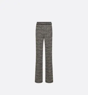 Flared Pants Black Wool-Blend Heathered Textured Knit