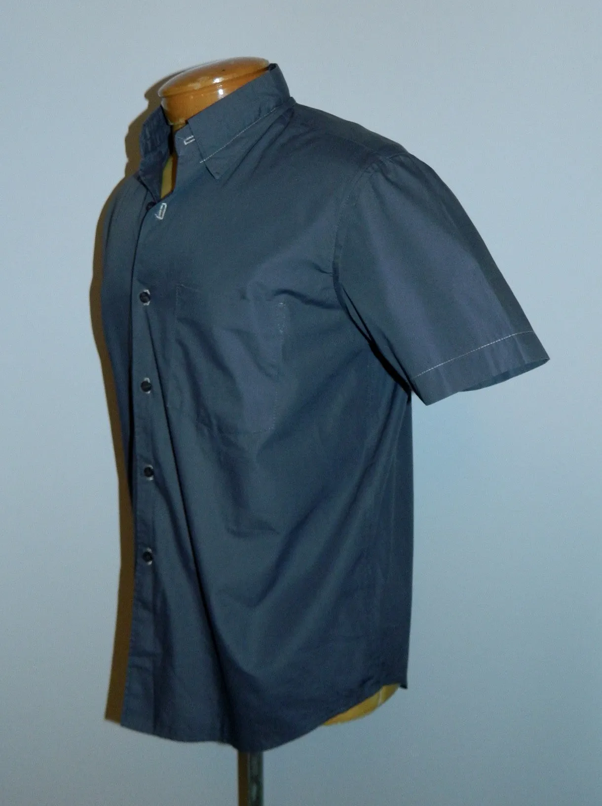 gray cotton poplin Helmut Lang oxford shirt / short sleeved / stitched collar Mens M / L