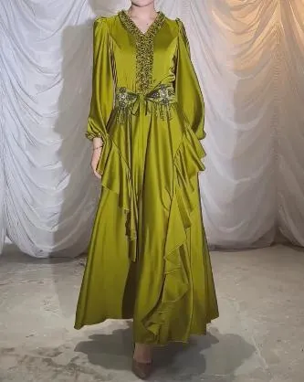 Green Design Silk Long Dress