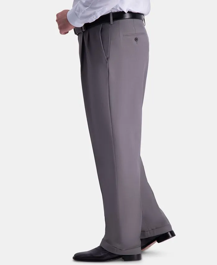 Haggar Mens Classic fit Dress Pants 48 / 32 Grey Solid Stretch