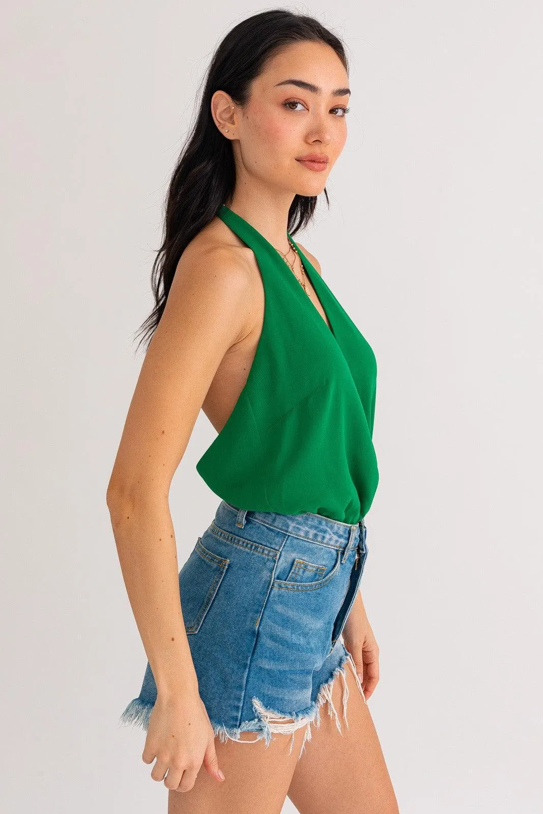 halter surplice bodysuit