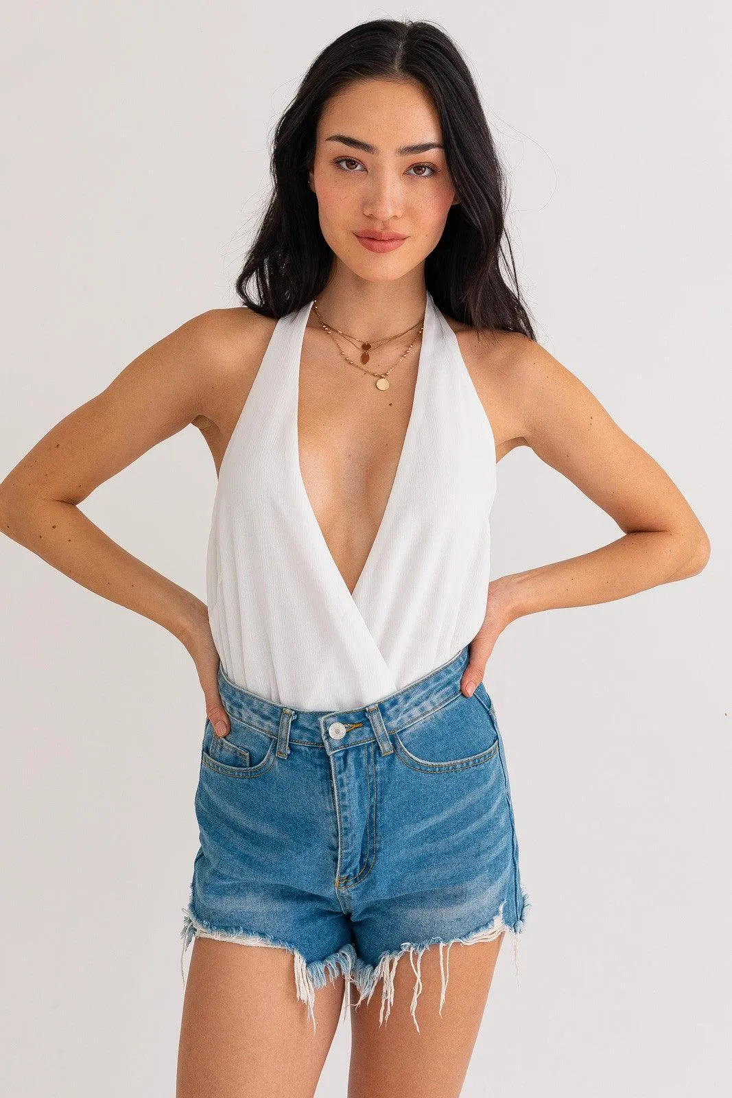 halter surplice bodysuit