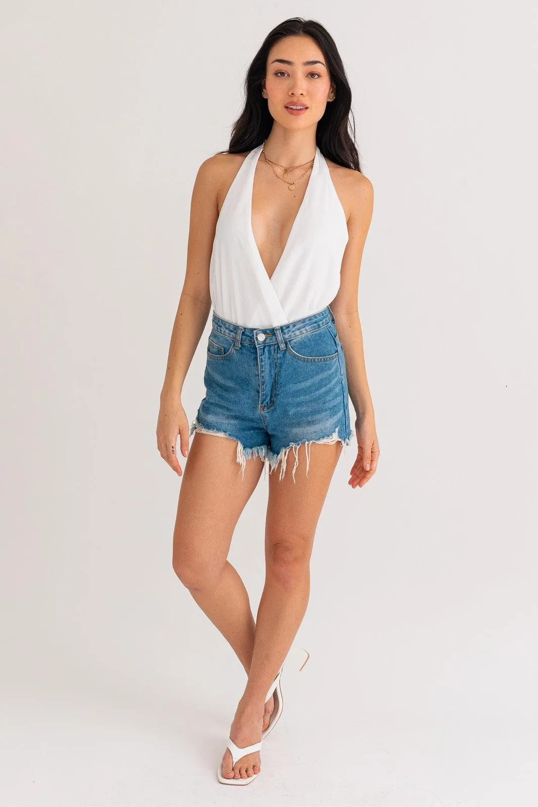 halter surplice bodysuit
