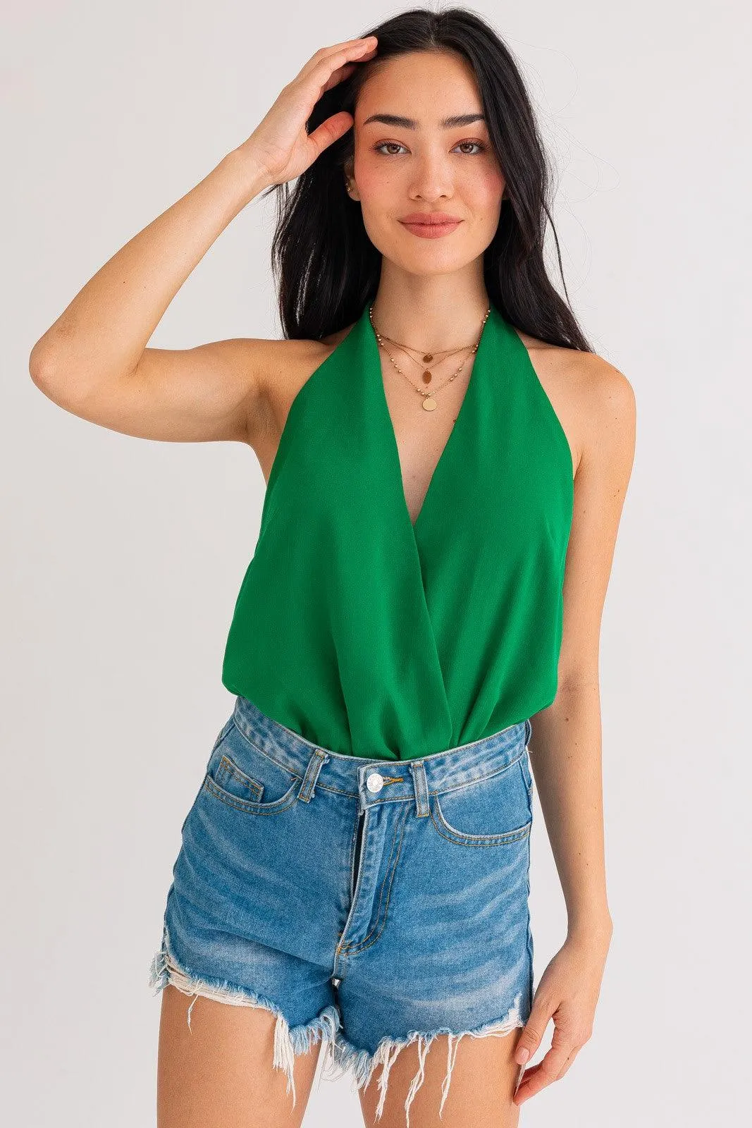 halter surplice bodysuit