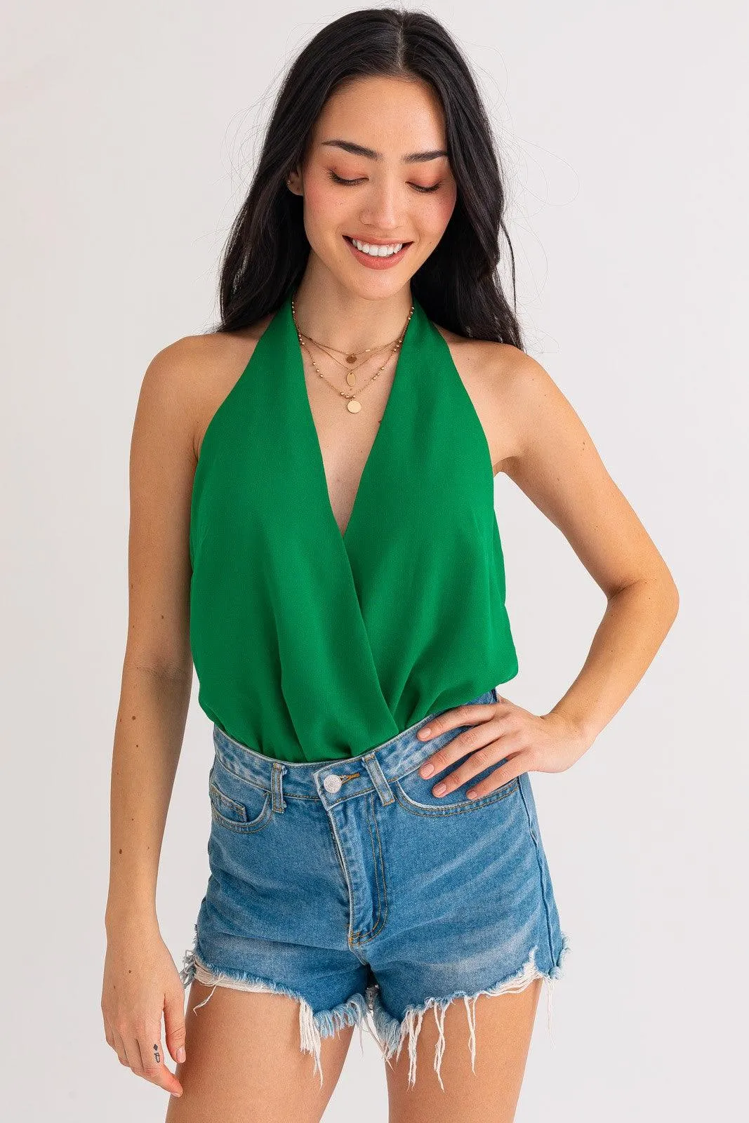 halter surplice bodysuit