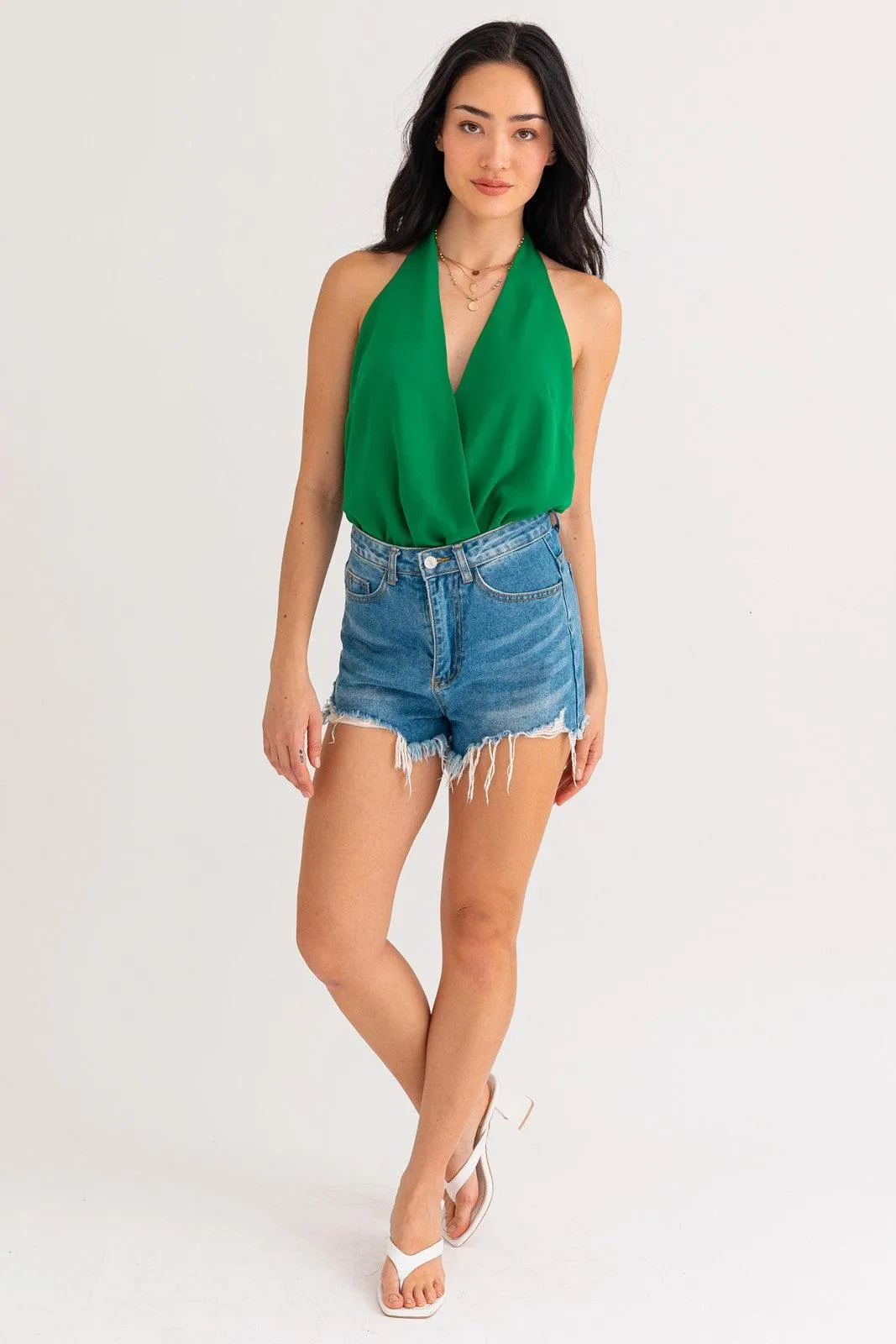halter surplice bodysuit