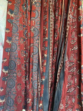 Handblock Printed Panelled Skirt- Ajrakh Red