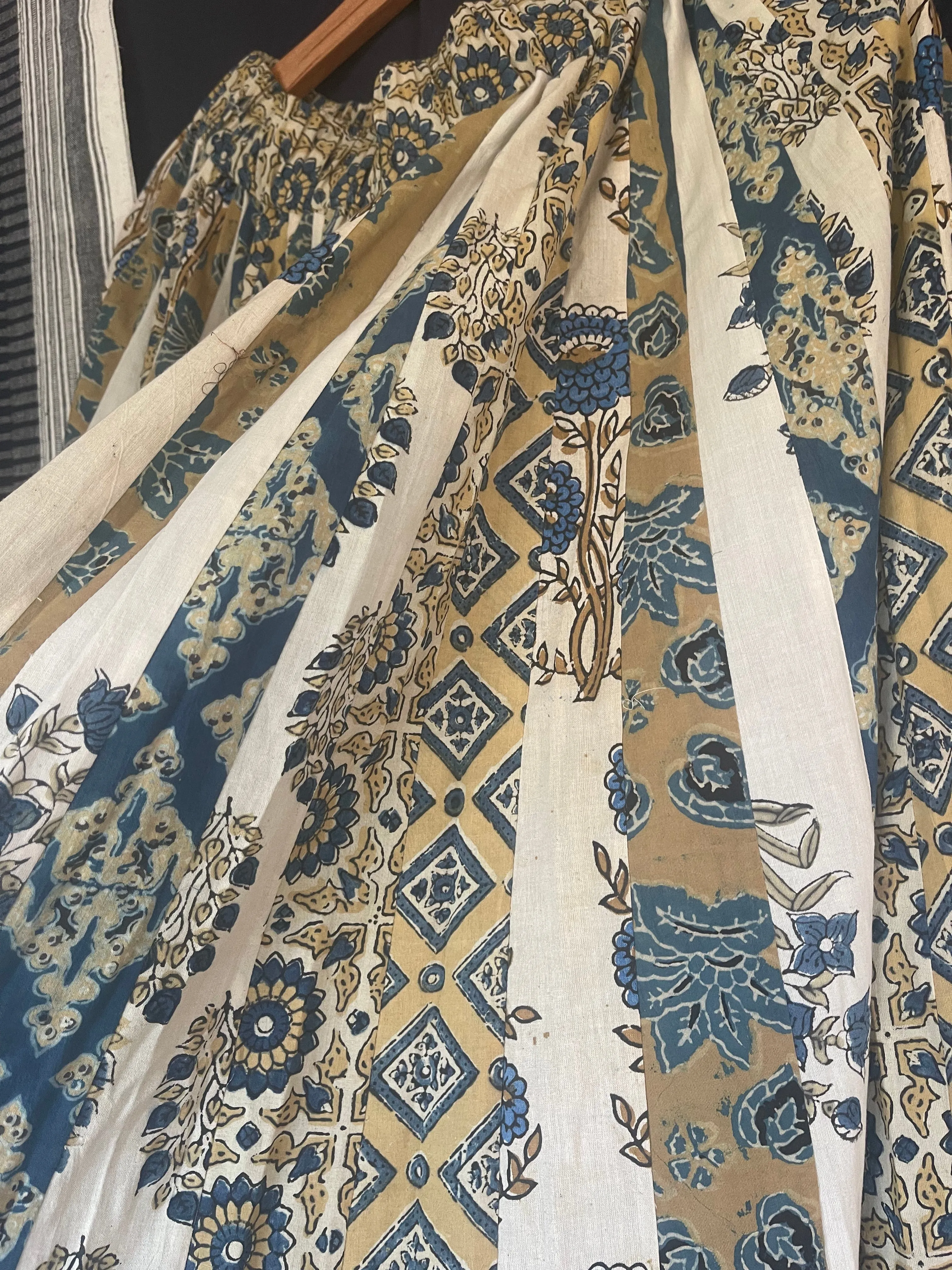 Handblock Printed Panelled Skirt- Ajrakh Stone