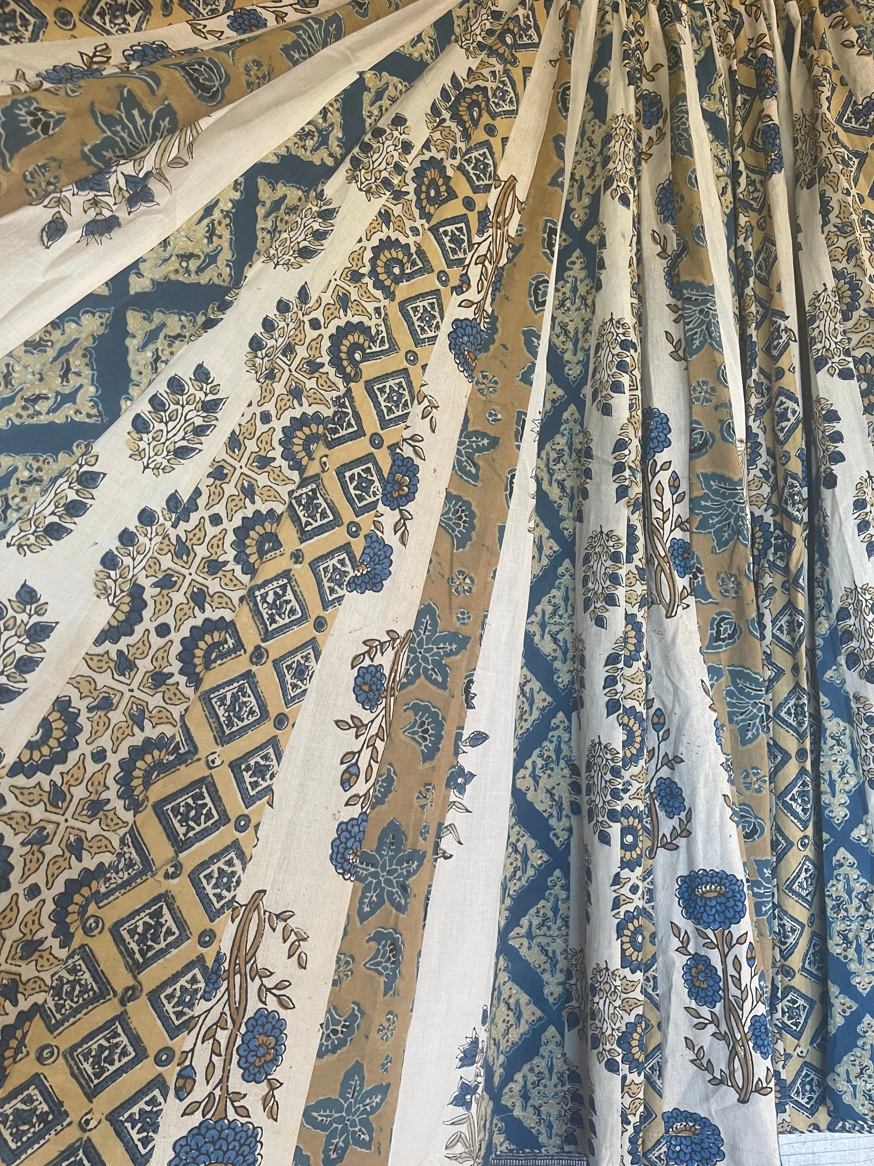 Handblock Printed Panelled Skirt- Ajrakh Stone