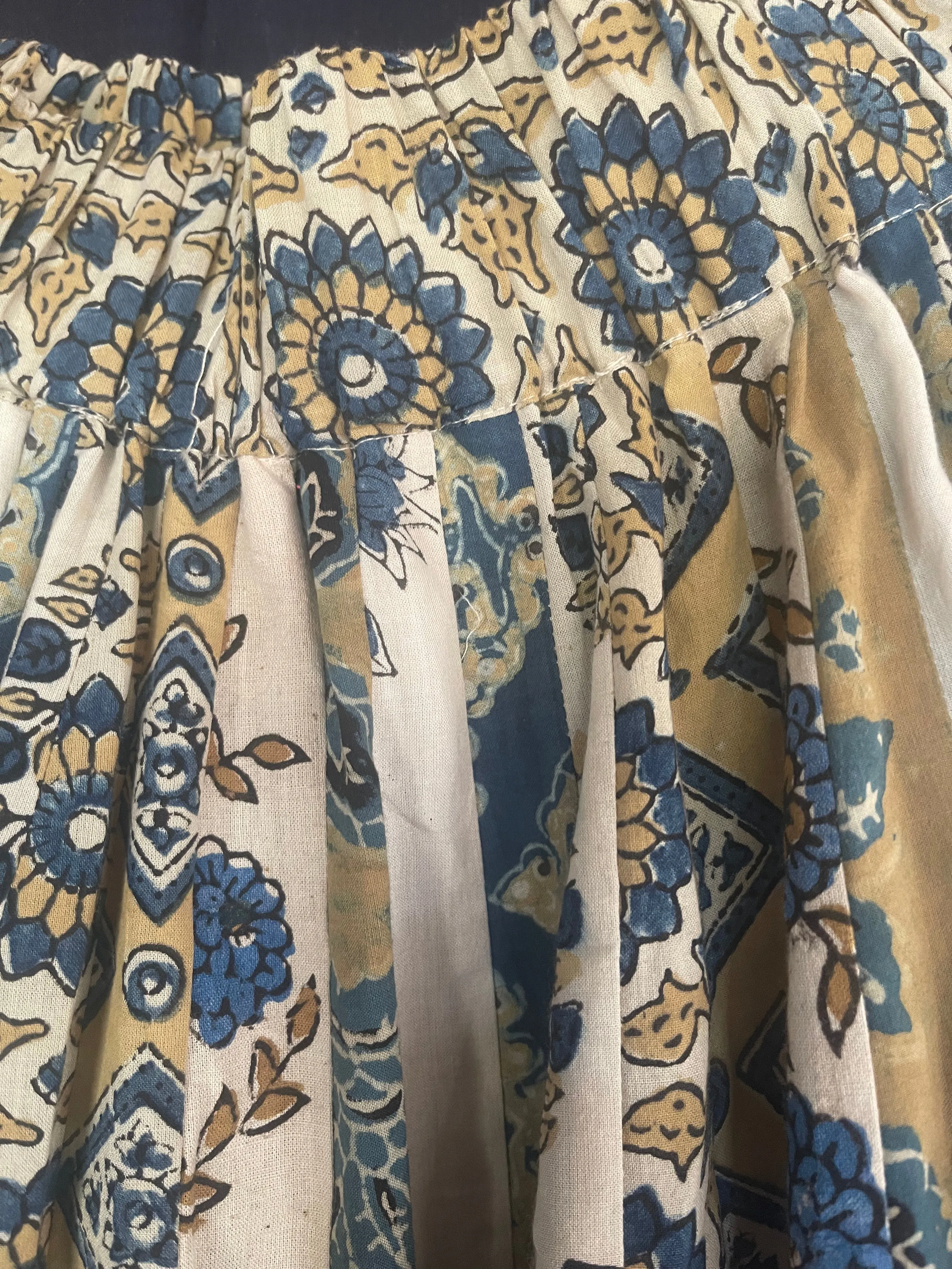 Handblock Printed Panelled Skirt- Ajrakh Stone