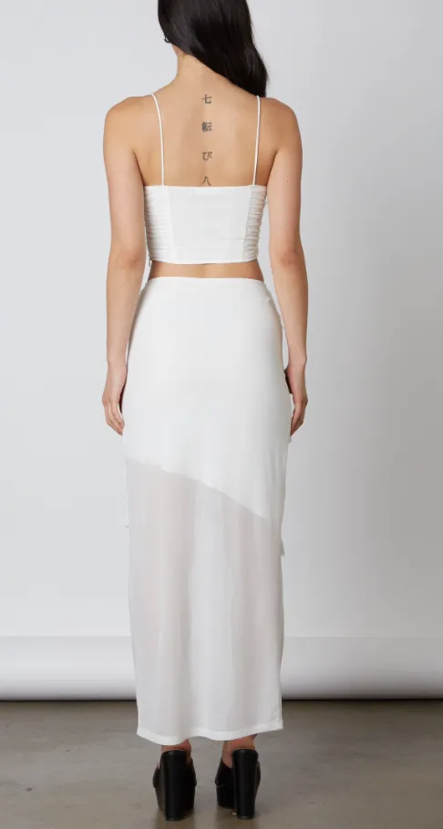 High Waisted Mesh Ruffle Maxi Skirt