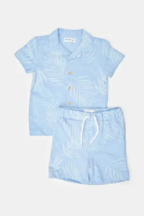 Infant Boys Blue Printed Shirt And Short Set (2 Piece)