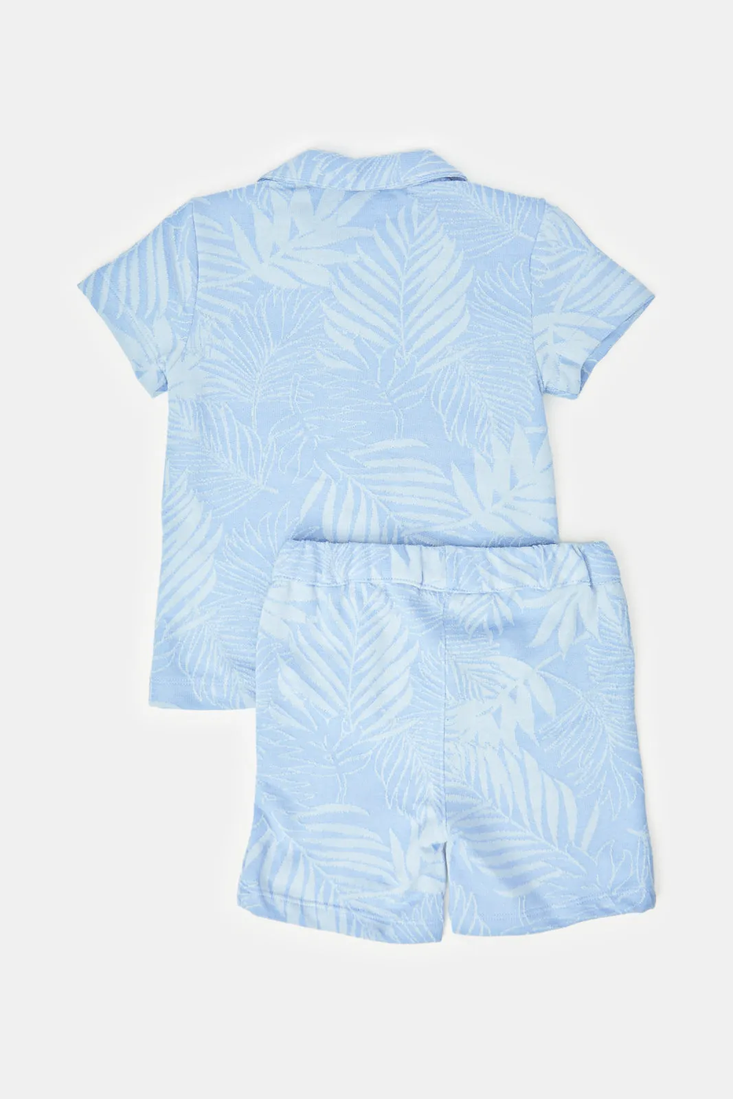 Infant Boys Blue Printed Shirt And Short Set (2 Piece)