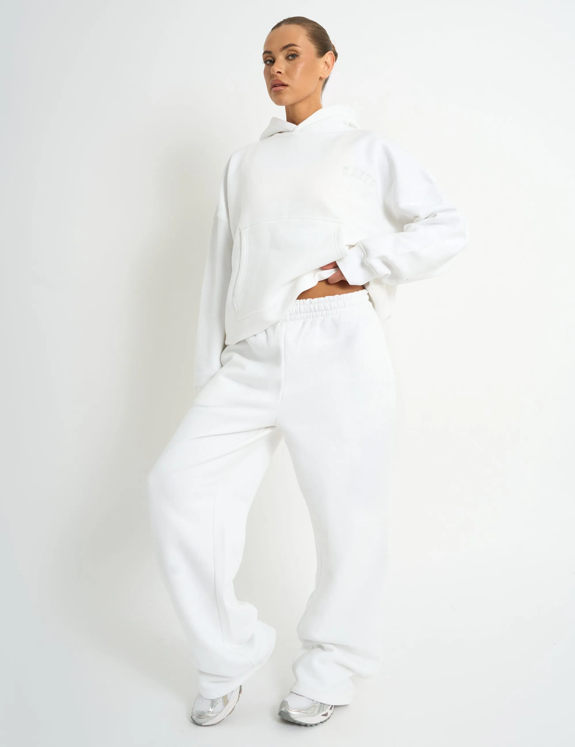 Kaiia Embossed Wide Leg Joggers White