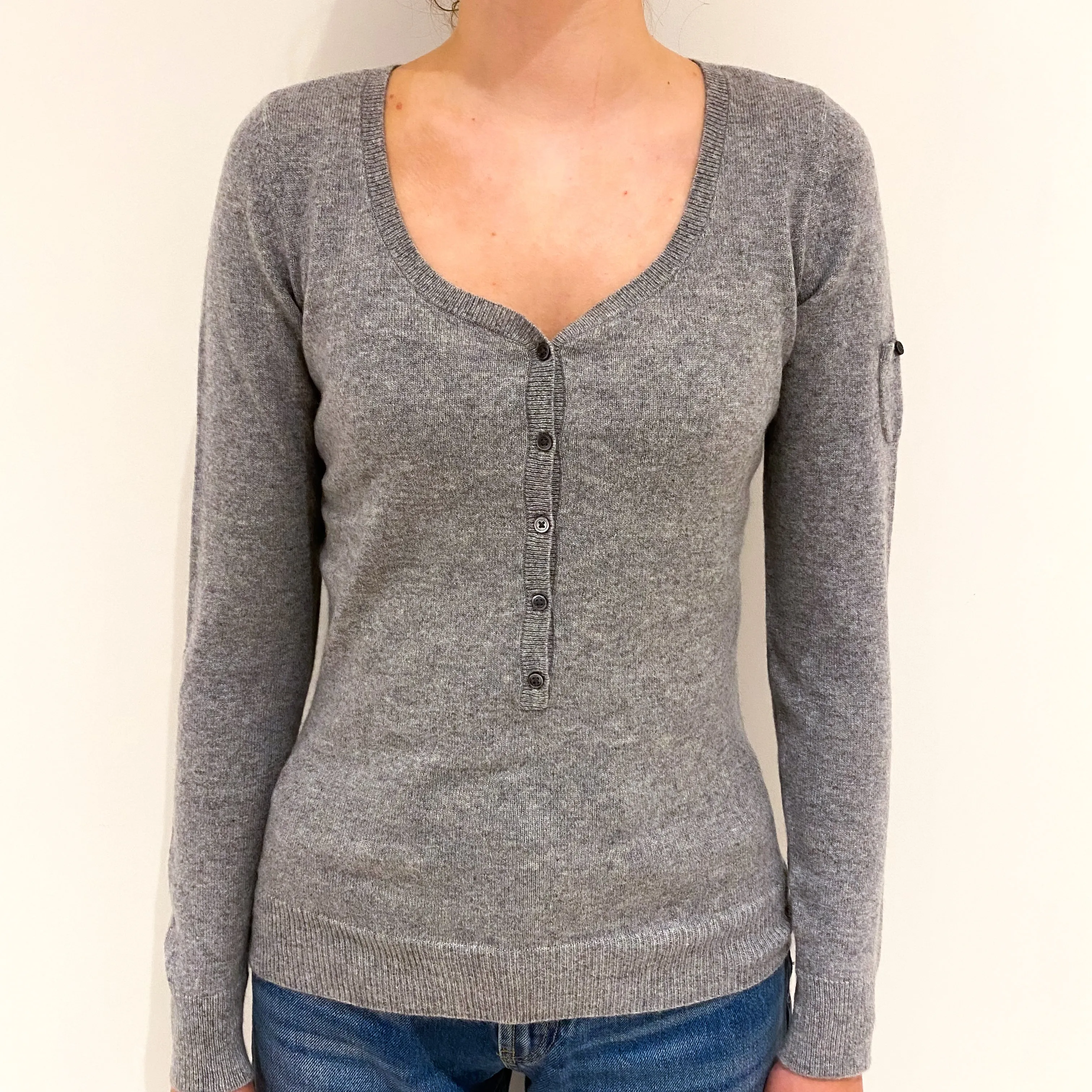 Light Grey Cashmere V-Neck Jumper Extra Small