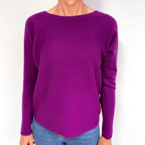 Magenta Purple Batwing Cashmere Crew Neck Jumper Medium