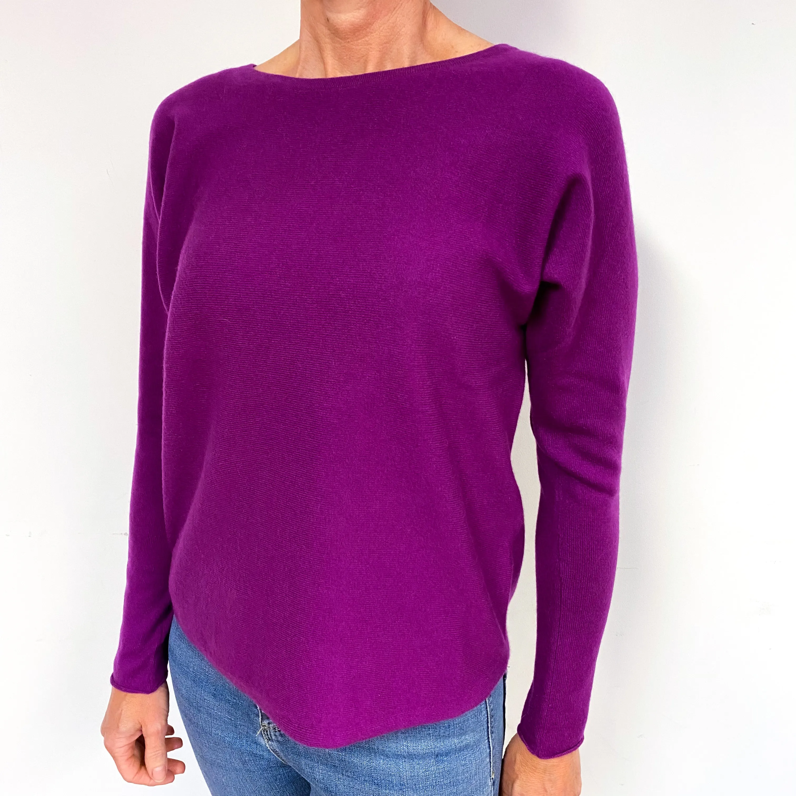 Magenta Purple Batwing Cashmere Crew Neck Jumper Medium