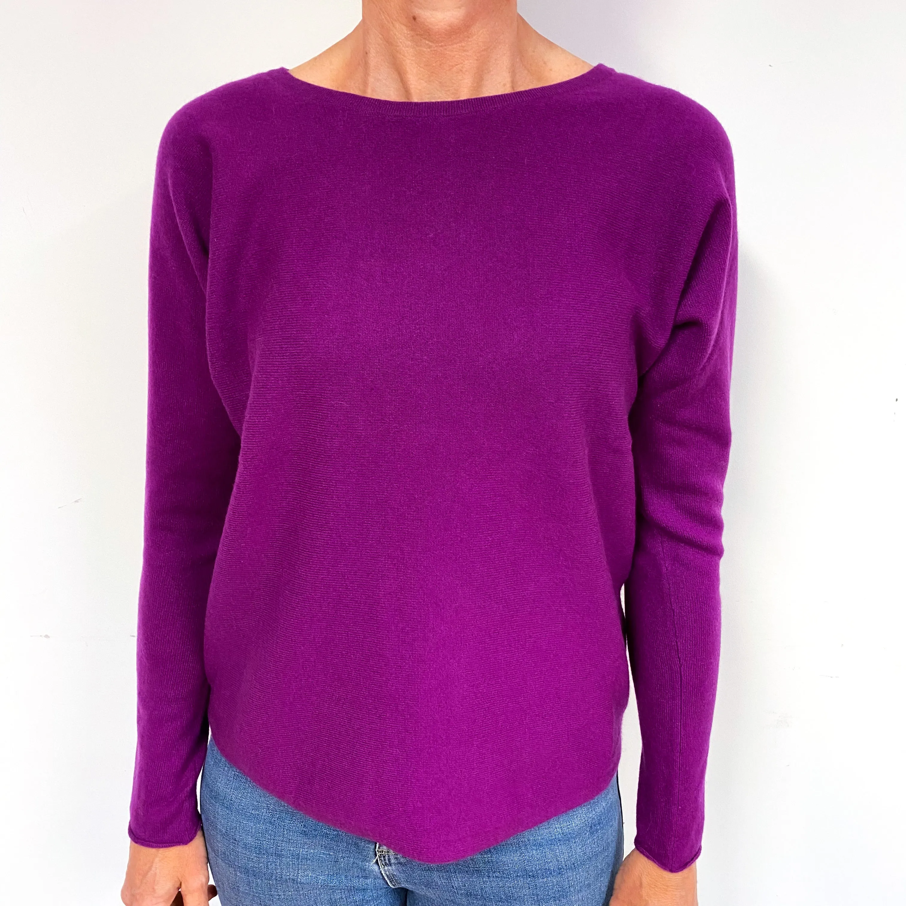 Magenta Purple Batwing Cashmere Crew Neck Jumper Medium
