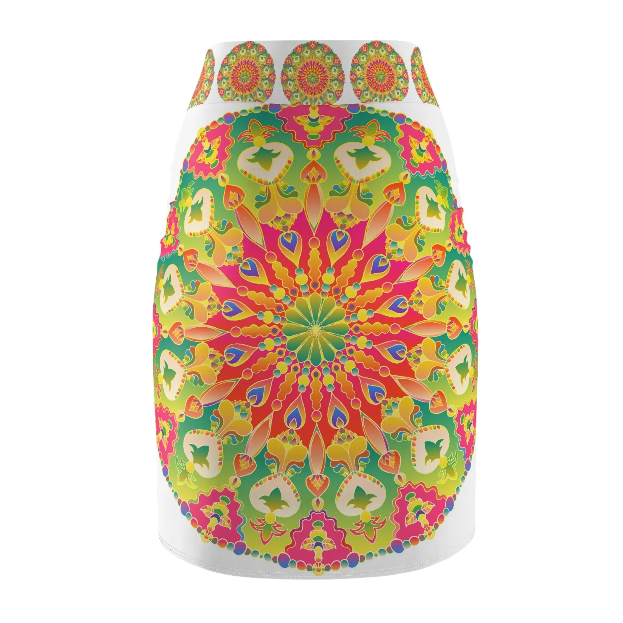 Mandala Pencil Skirt - Vibrant Boho Style