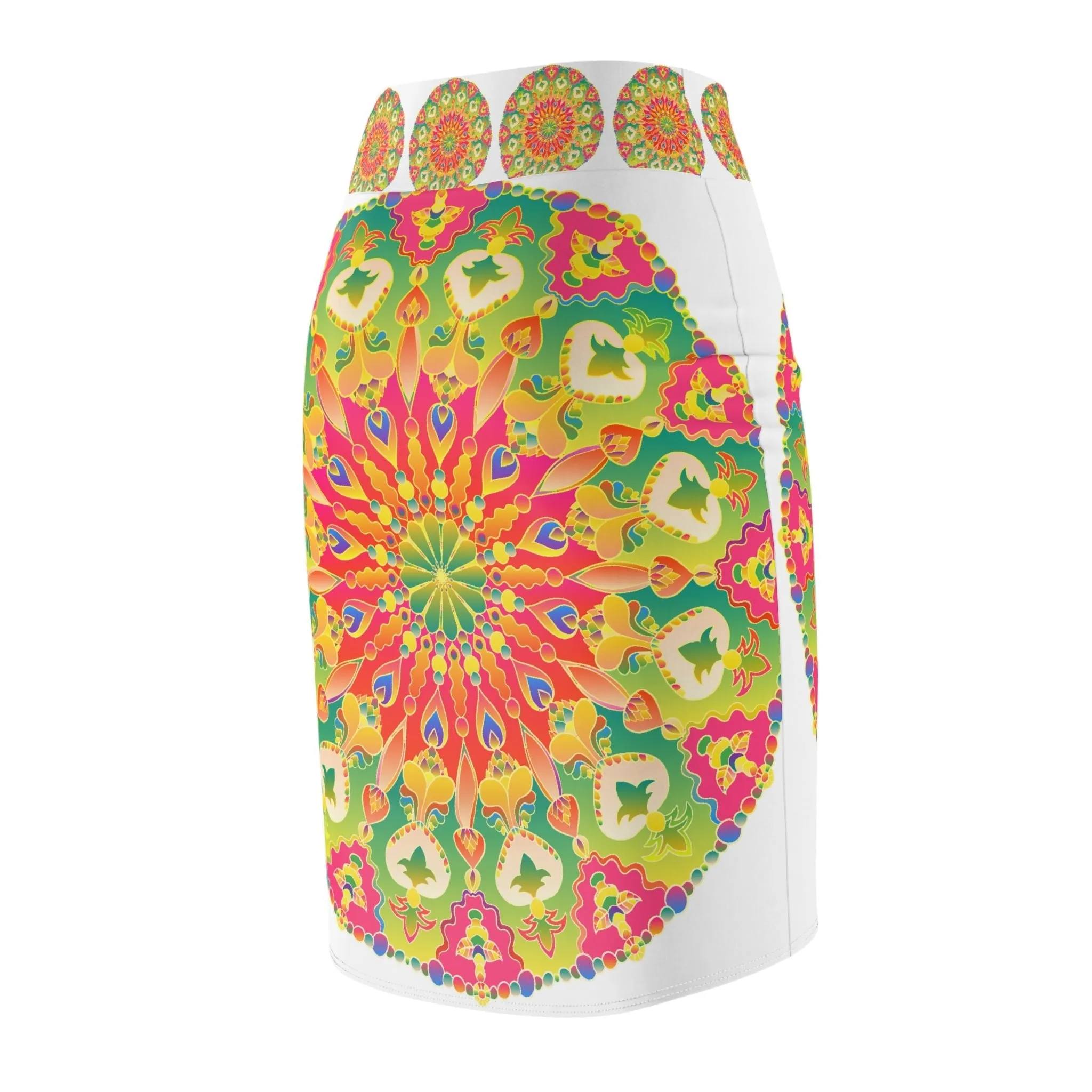 Mandala Pencil Skirt - Vibrant Boho Style