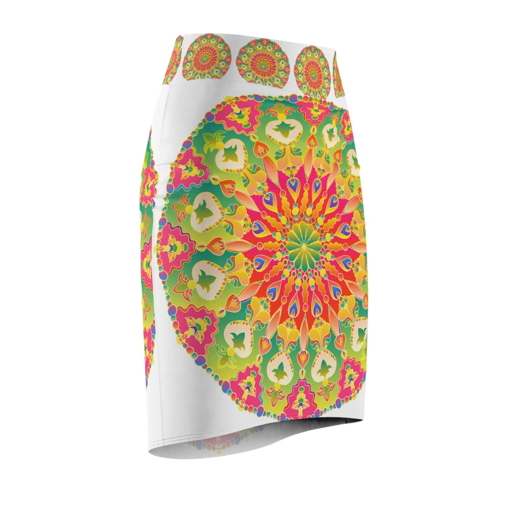 Mandala Pencil Skirt - Vibrant Boho Style