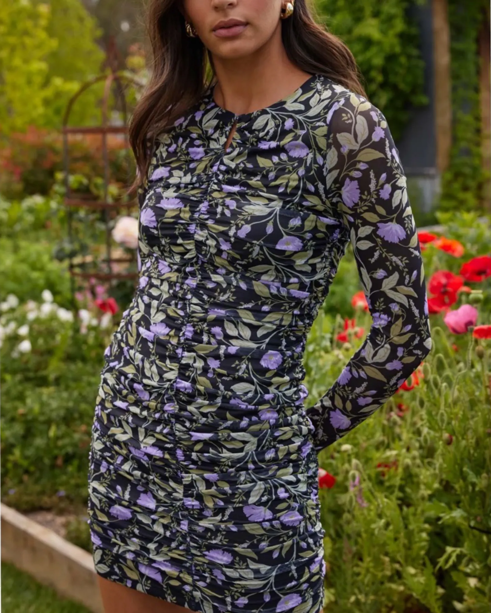 Mesh printed short dress