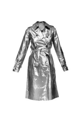 Metallic Silk Trench - Silver Black